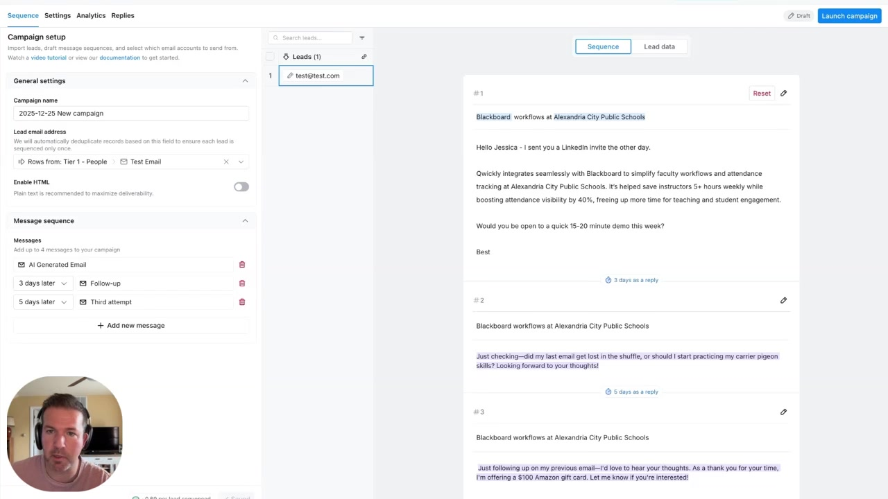 Email sequence built from Clay data